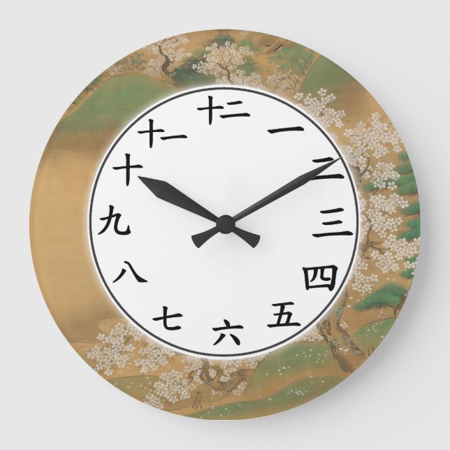 Japansk Kanji Numbers Clock Sakura Flower Blommar Stor Klocka (Framsida)