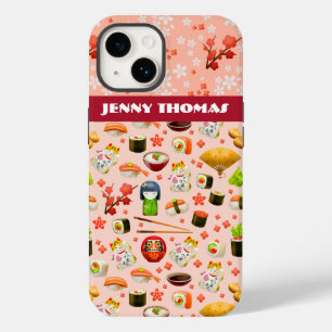 Japansk kärlek sushi-fiskskål mönster vid rosa