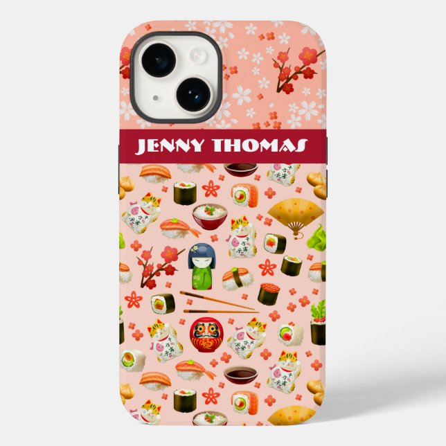 Japansk kärlek sushi-fiskskål mönster vid rosa (Baksida)