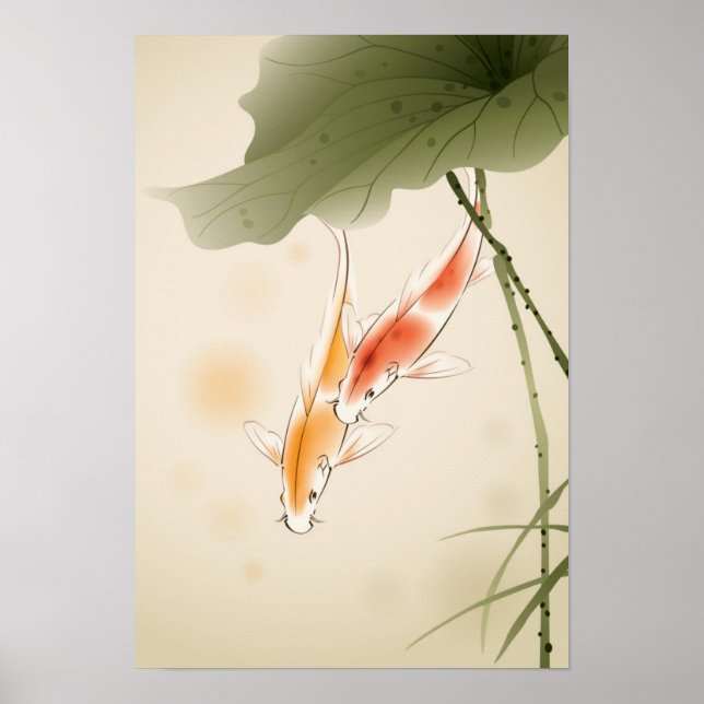 Japansk karp fiskar som simmar i lotus damm poster (Framsidan)