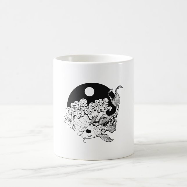 Japansk karp koi med Yin & Yang Background Kaffemugg (Center)
