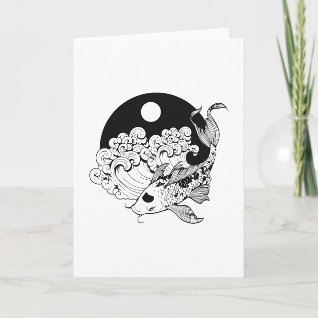 Japansk karp koi med Yin & Yang Background Kort (Framsida)