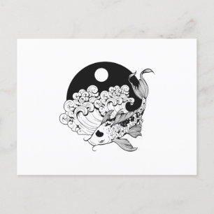 Japansk karp koi med Yin & Yang Background Vykort