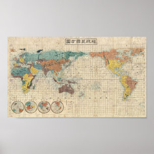 Japansk karta av världen poster
