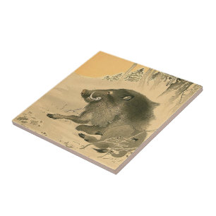 Japansk kartongmålning Gris År Zodiac Tile Kakelplatta
