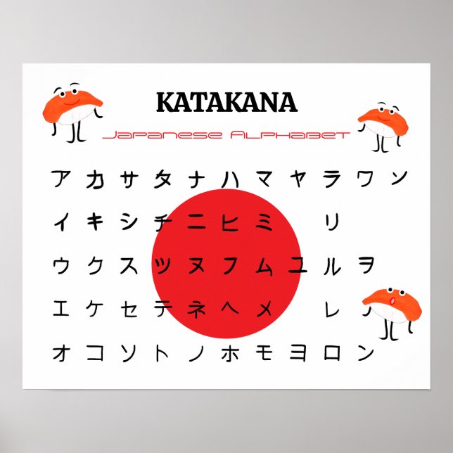 Japansk Katakana alfabetposter – Sött Sushi Poster (Framsidan)