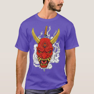 Japansk Katana Anime Mask Manga Djävulen T Shirt