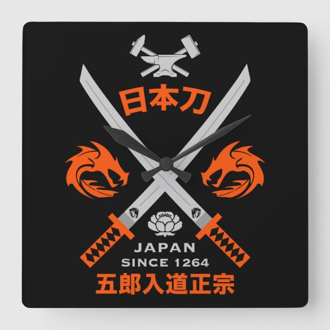 Japansk Katana Sword Fyrkantig Klocka (Framsida)