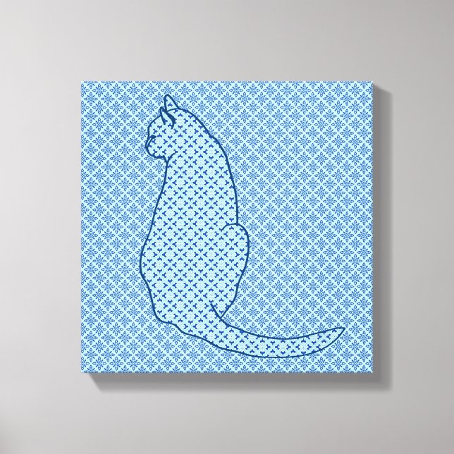 Japansk katt - blå Kimono-utskrift Canvastryck (Framsida)