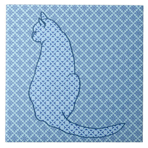Japansk katt - blå Kimono-utskrift Kakelplatta