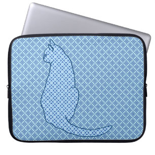 Japansk katt - blå Kimono-utskrift Laptop Sleeve
