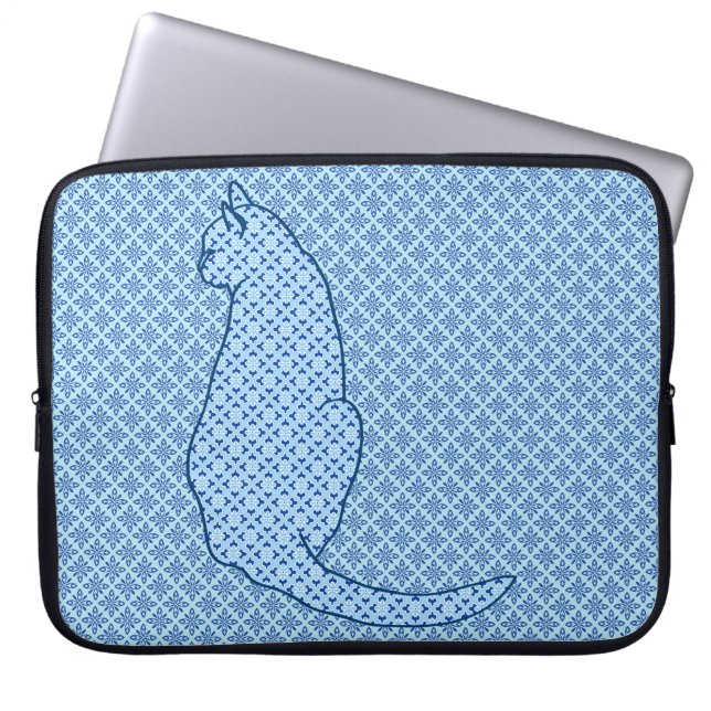 Japansk katt - blå Kimono-utskrift Laptop Sleeve (Framsidan)