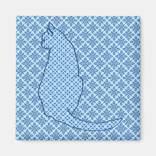 Japansk katt - blå Kimono-utskrift Magnet