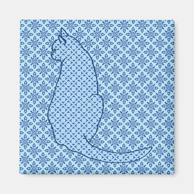 Japansk katt - blå Kimono-utskrift Magnet (Framsidan)