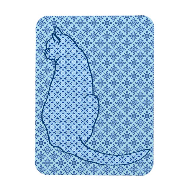 Japansk katt - blå Kimono-utskrift Magnet (Vertikal)