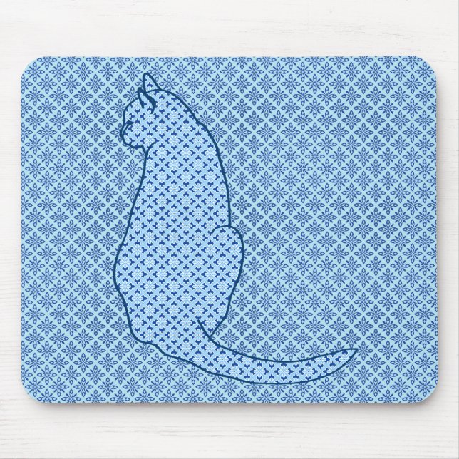 Japansk katt - blå Kimono-utskrift Musmatta (Framsidan)