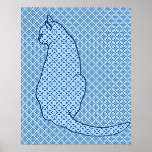 Japansk katt - blå Kimono-utskrift Poster