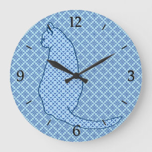 Japansk katt - blå Kimono-utskrift Stor Klocka