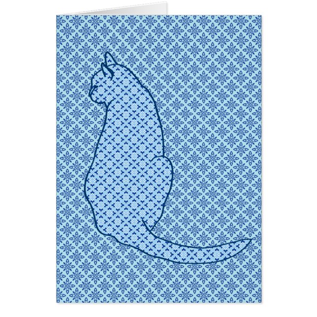 Japansk katt - blåttKimonotryck OBS Kort (Framsidan)
