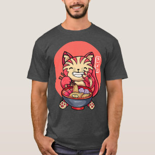 Japansk katt Eating Ramen Cute Ramen Noodles 4 T Shirt
