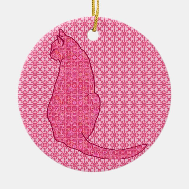 Japansk katt - Fuchsia Rosa Batik Julgransprydnad Keramik (Framsidan)