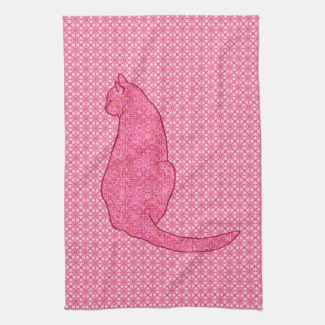 Japansk katt - Fuchsia Rosa Batik Kökshandduk (Vertikal)