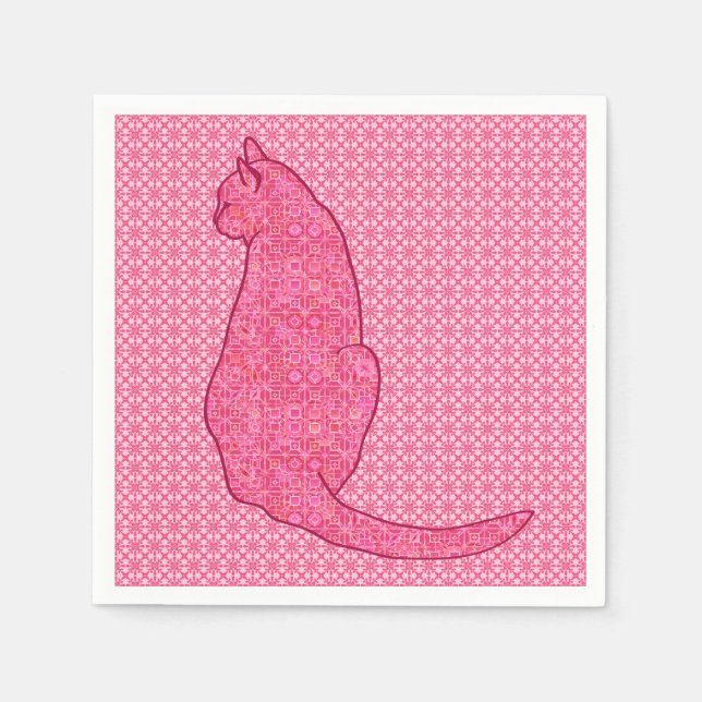 Japansk katt - Fuchsia Rosa Batik Pappersservett (Framsidan)