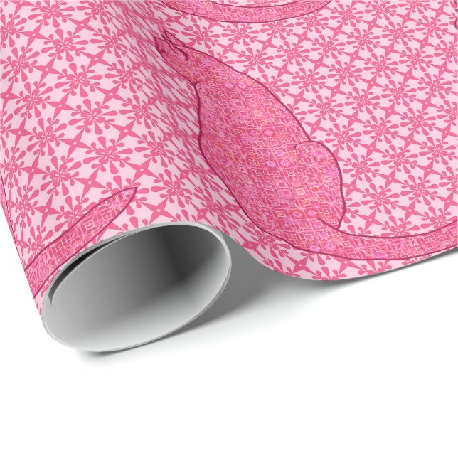 Japansk katt - Fuchsia Rosa Batik Presentpapper (Rullad Hörn)