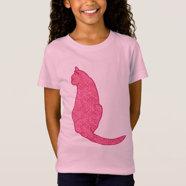 Japansk katt, Fuchsia Rosa Batik T-shirt (Framsida)