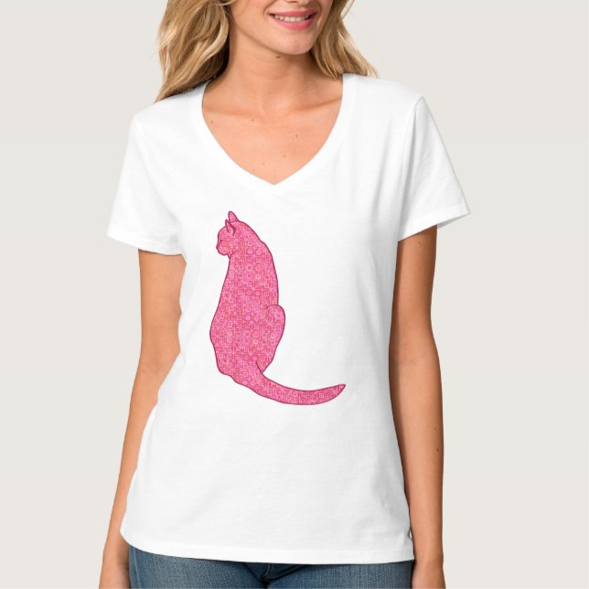 Japansk katt - Fuchsia Rosa Batik T Shirt (Framsida)
