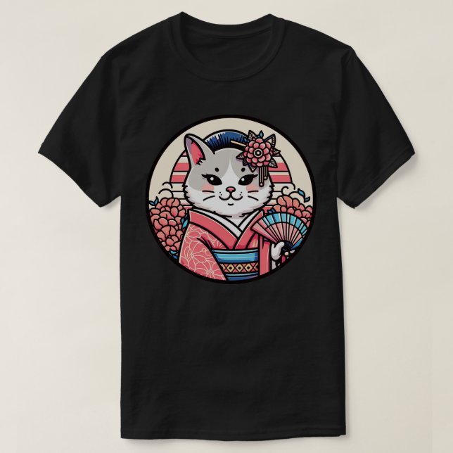 Japansk katt Kimono meow T Shirt (Design framsida)