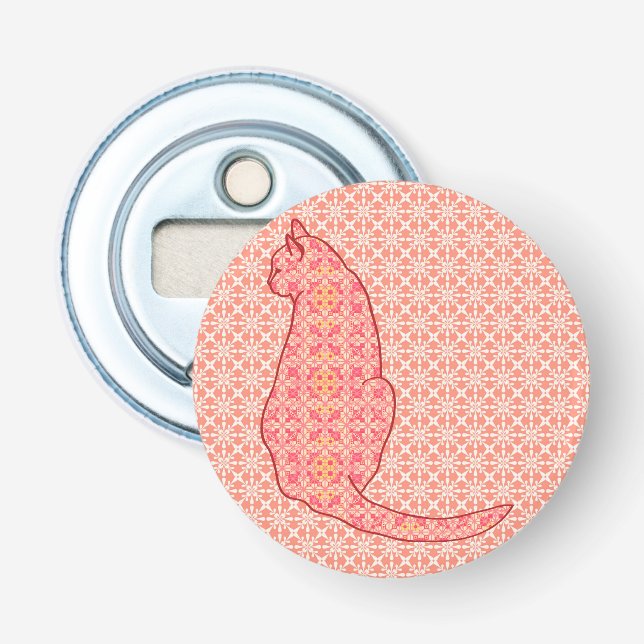 Japansk katt - korall Orange Batik Flasköppnare (Framsidan)