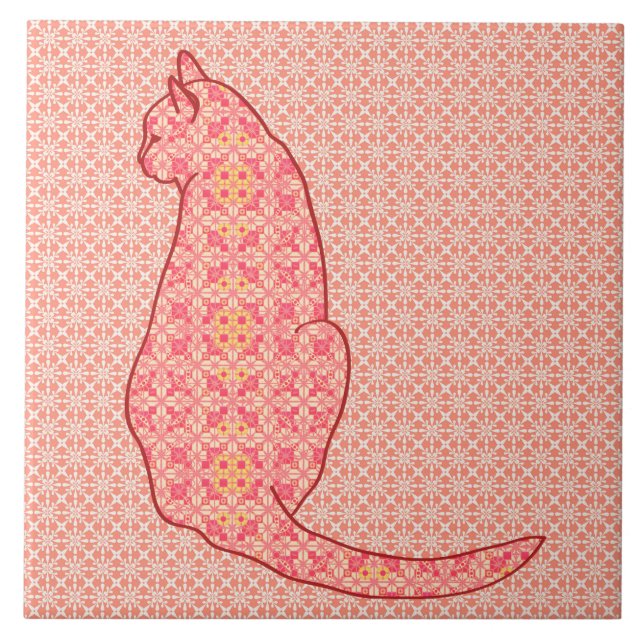 Japansk katt - korall Orange Batik Kakelplatta (Framsidan)