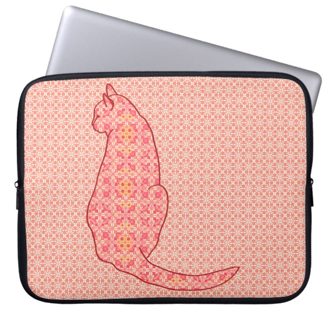 Japansk katt - korall Orange Batik Laptop Sleeve (Framsidan)