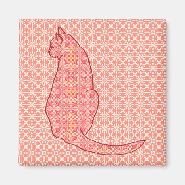 Japansk katt - korall Orange Batik Magnet (Framsidan)