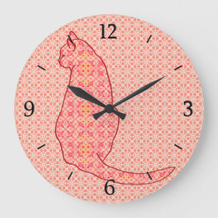 Japansk katt - korall Orange Batik Stor Klocka