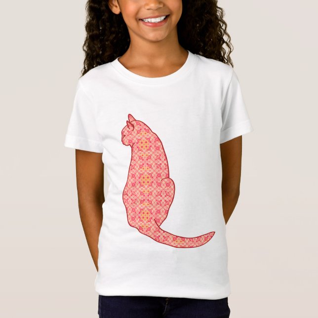 Japansk katt - korall Orange Batik T-shirt (Framsida)
