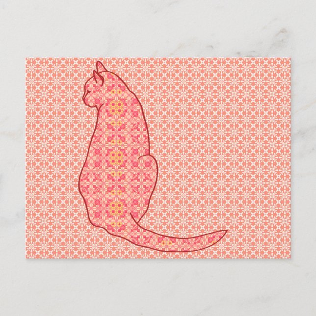 Japansk katt - korall Orange Batik Vykort (Framsida)
