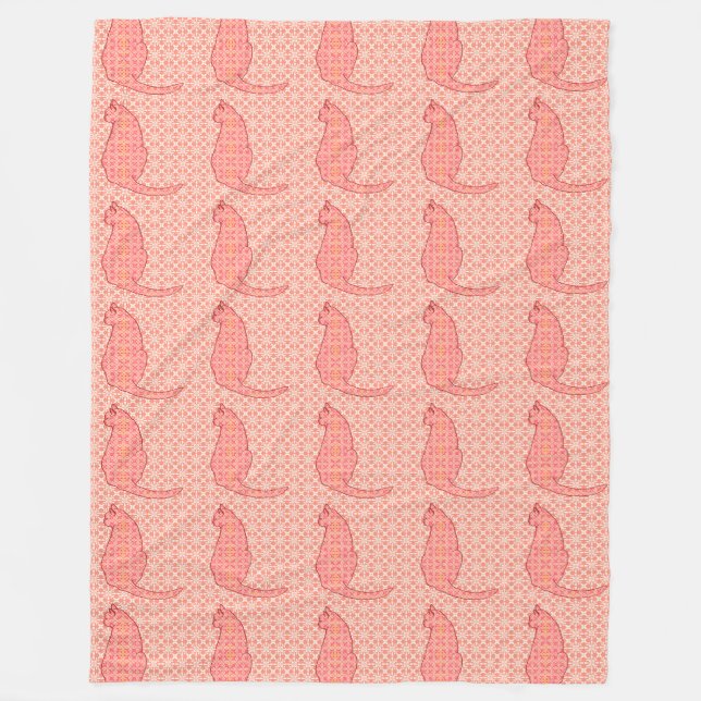Japansk katt - korallorange batik fleecefilt (Framsidan)