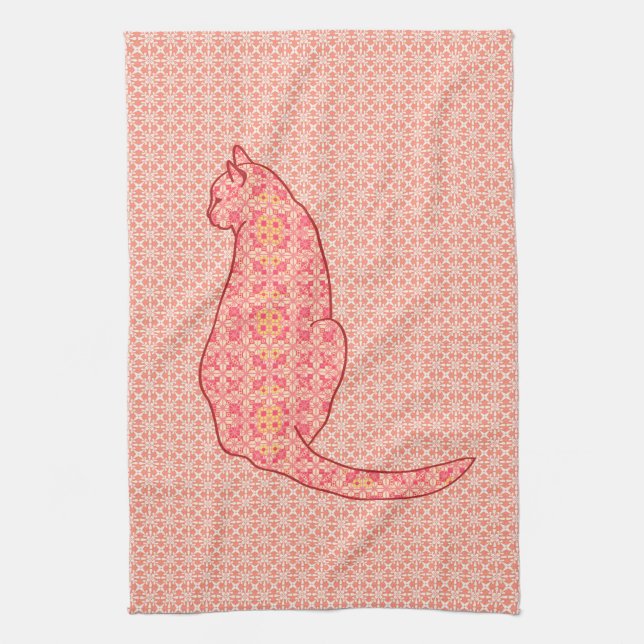 Japansk katt - korallorangeBatik Kökshandduk (Vertikal)
