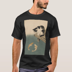 Japansk katt och Koi-fisk – Vintage Ukiyo-e Trä T Shirt
