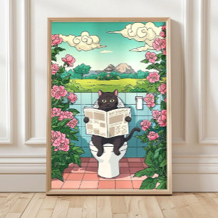 Japansk katt på toaletttryck, rolig badrumstryck poster