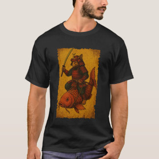 Japansk Katt Ridande Koi Fisk Ukiyo-e Samuraj Träs T Shirt
