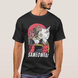 Japansk katt Samurai Katana Sameowrai Anime Funny T Shirt