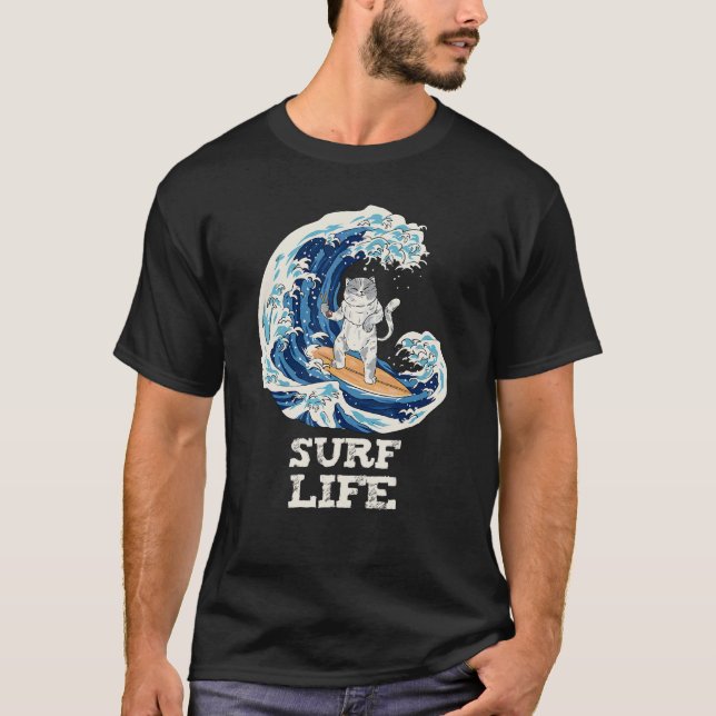 Japansk katt Surfing Life T Shirt (Framsida)