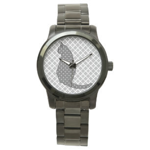 Japansk katt - svart och vit Kimono-utskrift Armbandsur