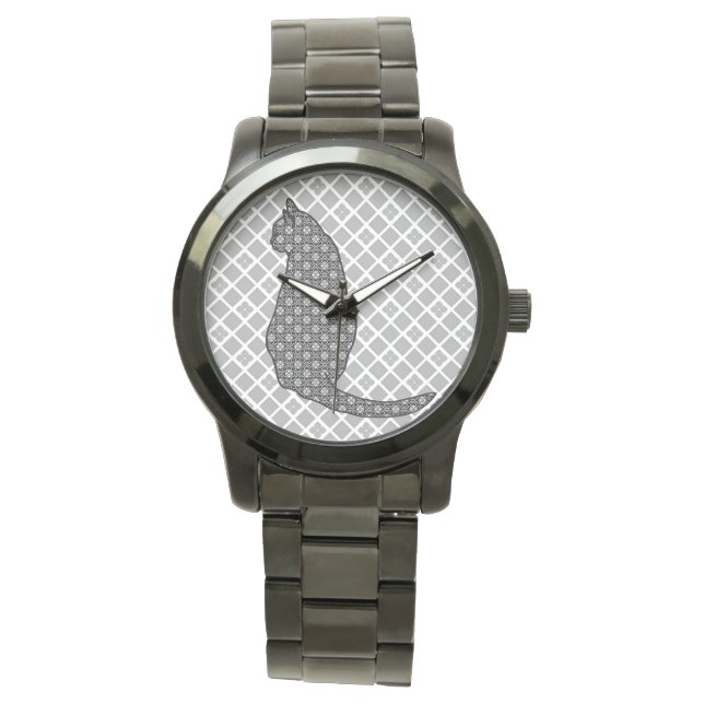 Japansk katt - svart och vit Kimono-utskrift Armbandsur (Framsida)