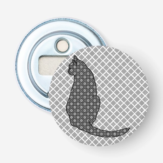 Japansk katt - svart och vit Kimono-utskrift Flasköppnare (Framsidan)