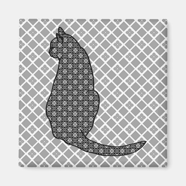Japansk katt - svart och vit Kimono-utskrift Magnet (Framsidan)