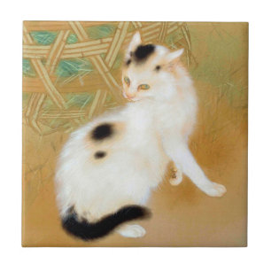 Japansk katt, Takeuchi Seihō, japansk konst Kakelplatta